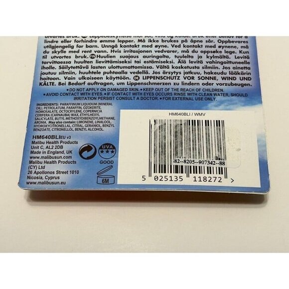 Malibu Lip Care Balm 3 Pack SPF30 Watermelon Mint Vanilla Vegan Water Proof - Picture 4 of 4